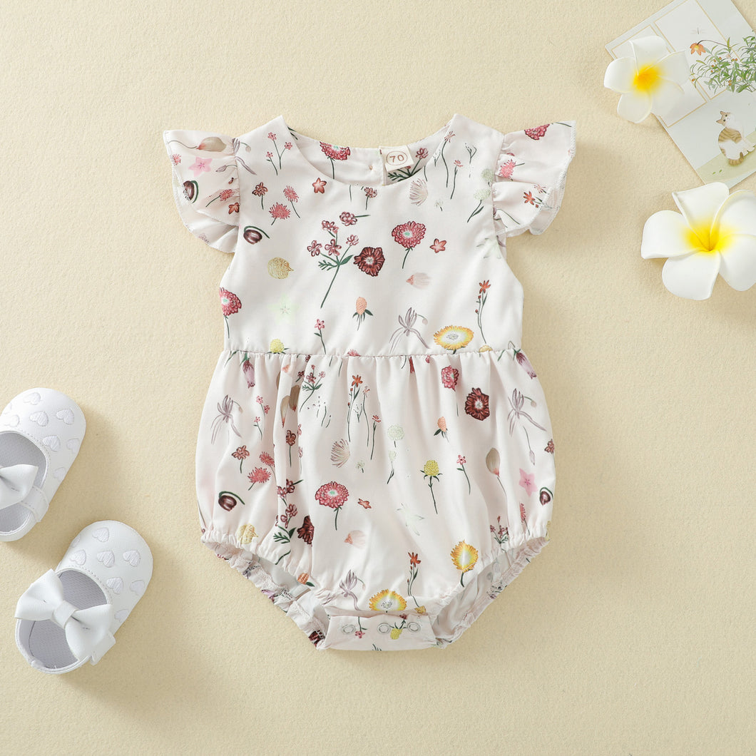Body crudo, crema estampado de flores y mangas con volados