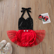 Cargar imagen en el visor de la galería, Body estilo Minnie Mouse, con lentejuelas, atado al cuello, espalda abierta y tutu
