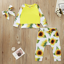 Cargar imagen en el visor de la galería, Buzo amarillo con pantalón de girasoles y vincha incluido
