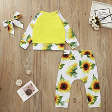 Cargar imagen en el visor de la galería, Buzo amarillo con pantalón de girasoles y vincha incluido
