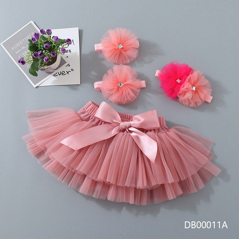Cubre pañal de tutu lila rosa palo + vincha + sandalias en cintas