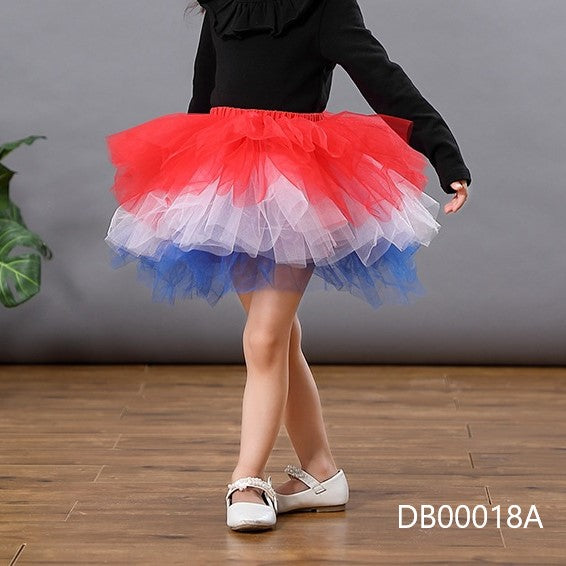 Pollera tutu volantes tricolor rojo blanco azul