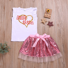 Carregar imagem no visualizador da galeria, Blusa sin mangas con letras juego para hermanas pollera tutu en lentejuelas
