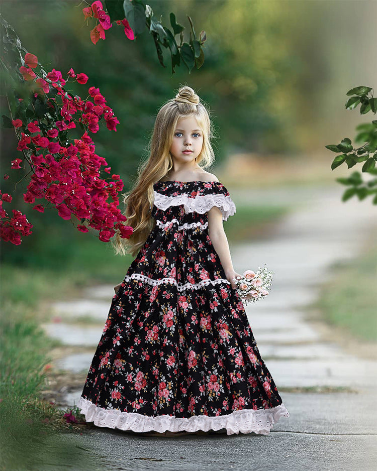 Vestido largo floreado negro estilo Irinkac