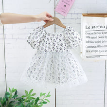 Cargar imagen en el visor de la galería, Vestido blanco, estampado de flores y falso tutu
