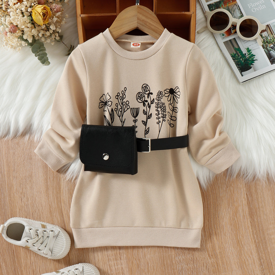 Vestido liso crema con cinto y porchete