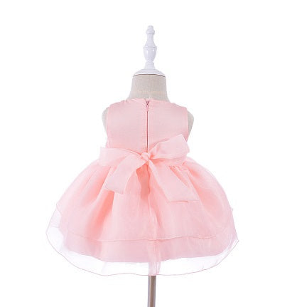Vestido rosa con detalle de flores y moño – Mi Bebe