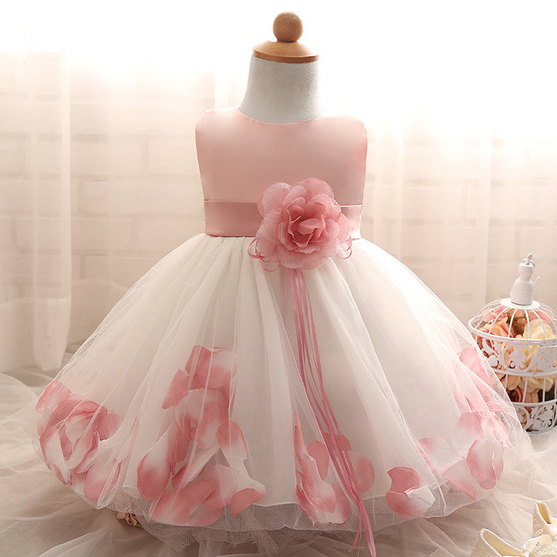 Vestido elegante doble color rosa con detalles de flores 3D