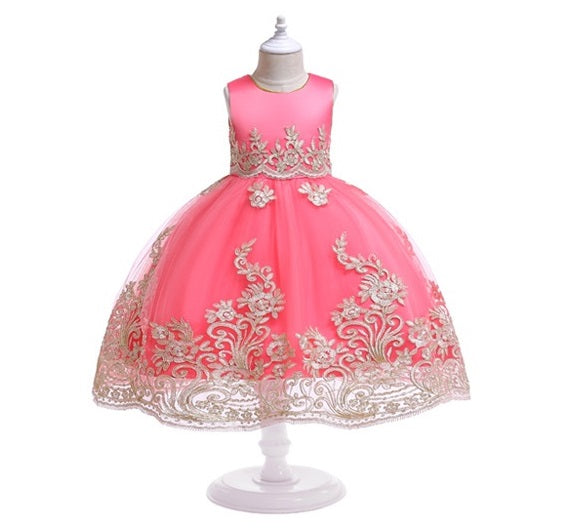 Vestido liso con detalles de encaje dorado