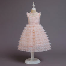 Carregar imagem no visualizador da galeria, Vestido rosa escalonado, tutu, sin manga con transparencia
