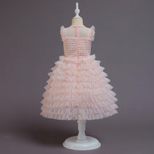 Carregar imagem no visualizador da galeria, Vestido rosa escalonado, tutu, sin manga con transparencia
