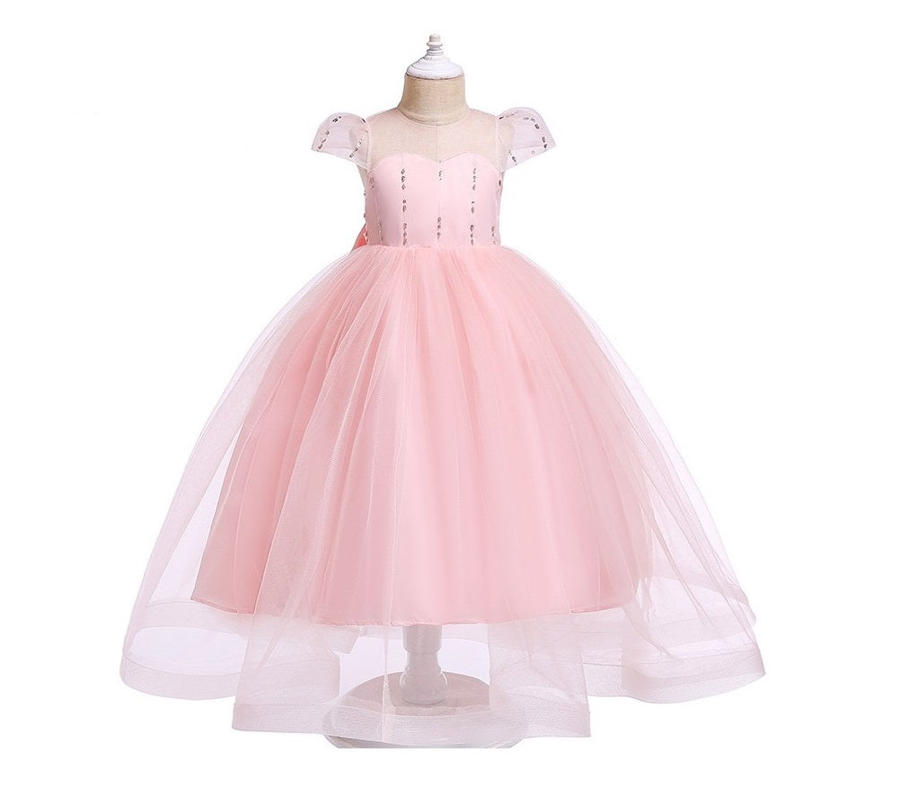 Vestido liso con detalles de lentejuelas y transparencia