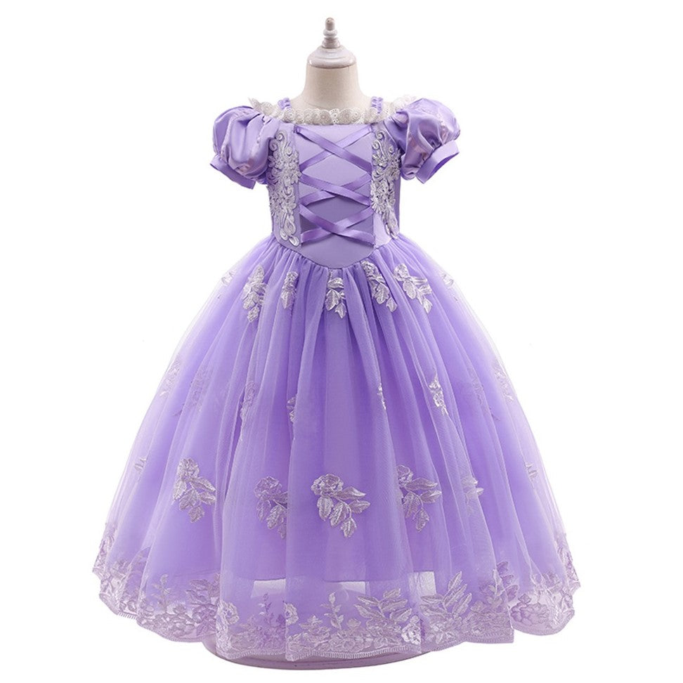 Vestido largo lila estilo princesa Rapunzel con encaje