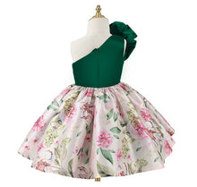 Cargar imagen en el visor de la galería, Vestido de un solo hombro con flor, verde estampado
