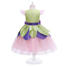 Carregar imagem no visualizador da galeria, Vestido con tul rosa estilo hada, detalles de flores en lila y verde
