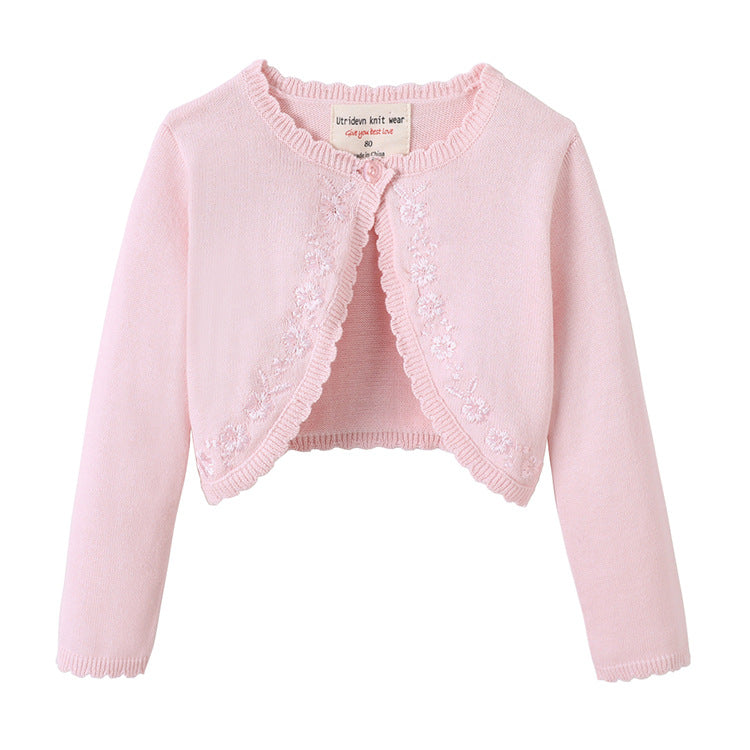 Bolero liso de hilo con bordados de flores en los bordes
