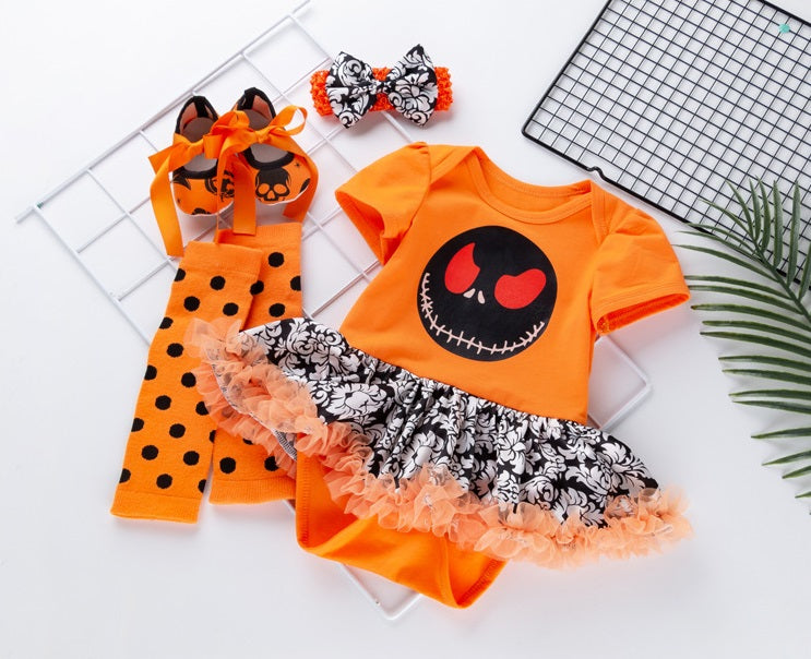 Conjunto body naranja con tutu incluye vincha medias y zapato