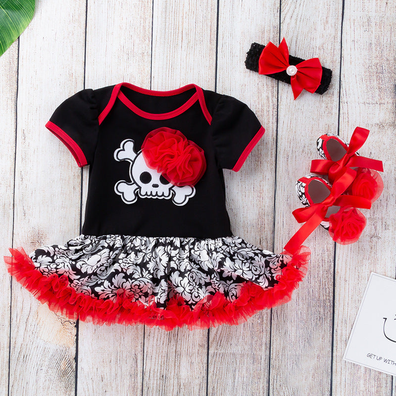 Vestido body de calavera con tutu incluye vincha y zapato