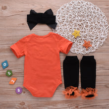 Cargar imagen en el visor de la galería, Body naranja, medias y moño negro
