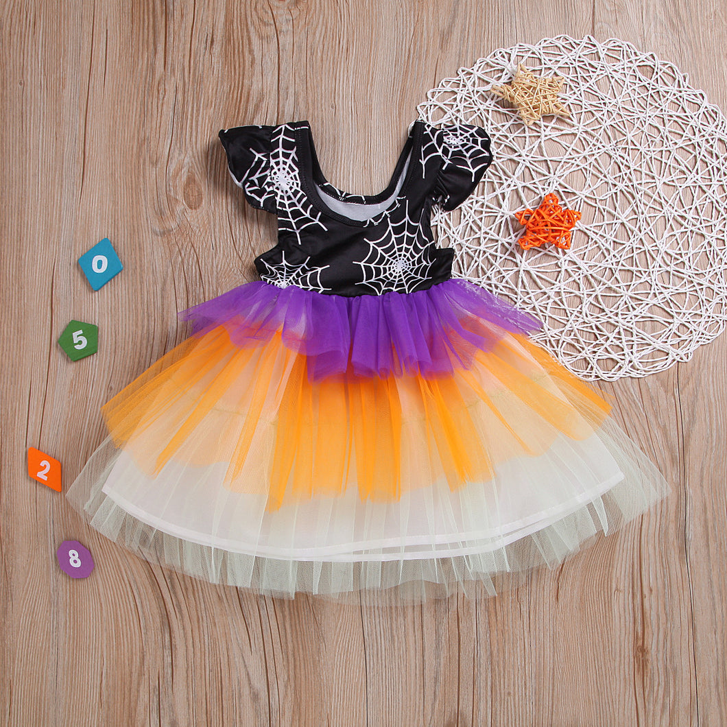 Vestido detalles de tela araña con tutu colorido