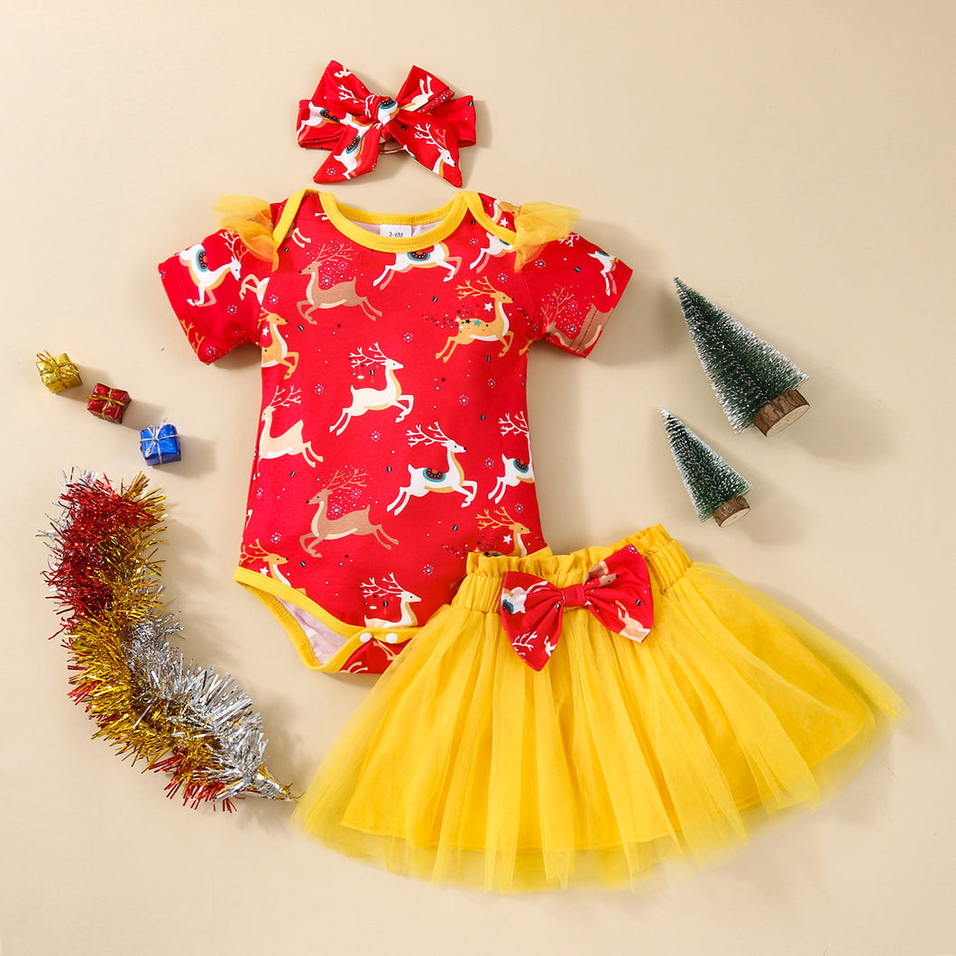 Body rojo de renos con tutu amarillo y vincha