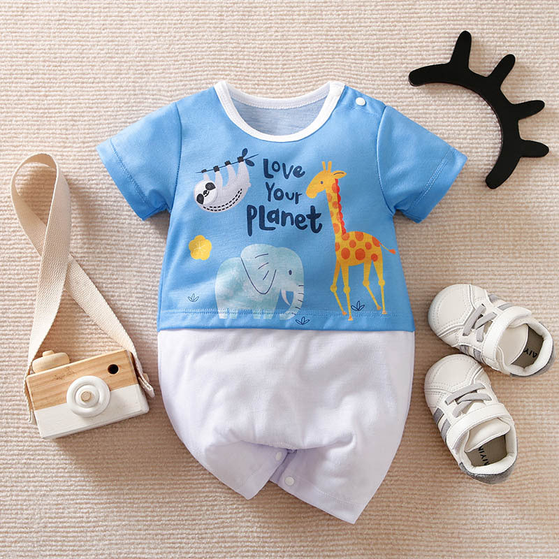 Body doble color celeste y blanco de animales