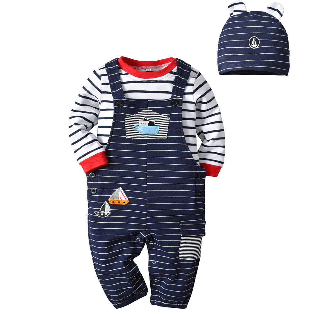 Body enterizo doble color a rayas, detalle de barco con gorra y orejas
