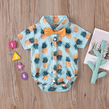Cargar imagen en el visor de la galería, Camisa body celeste de piñas, fruta con moño
