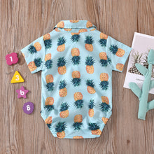 Cargar imagen en el visor de la galería, Camisa body celeste de piñas, fruta con moño
