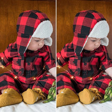 Carregar imagem no visualizador da galeria, Body cuadrille rojo mangas largas, incluye gorra
