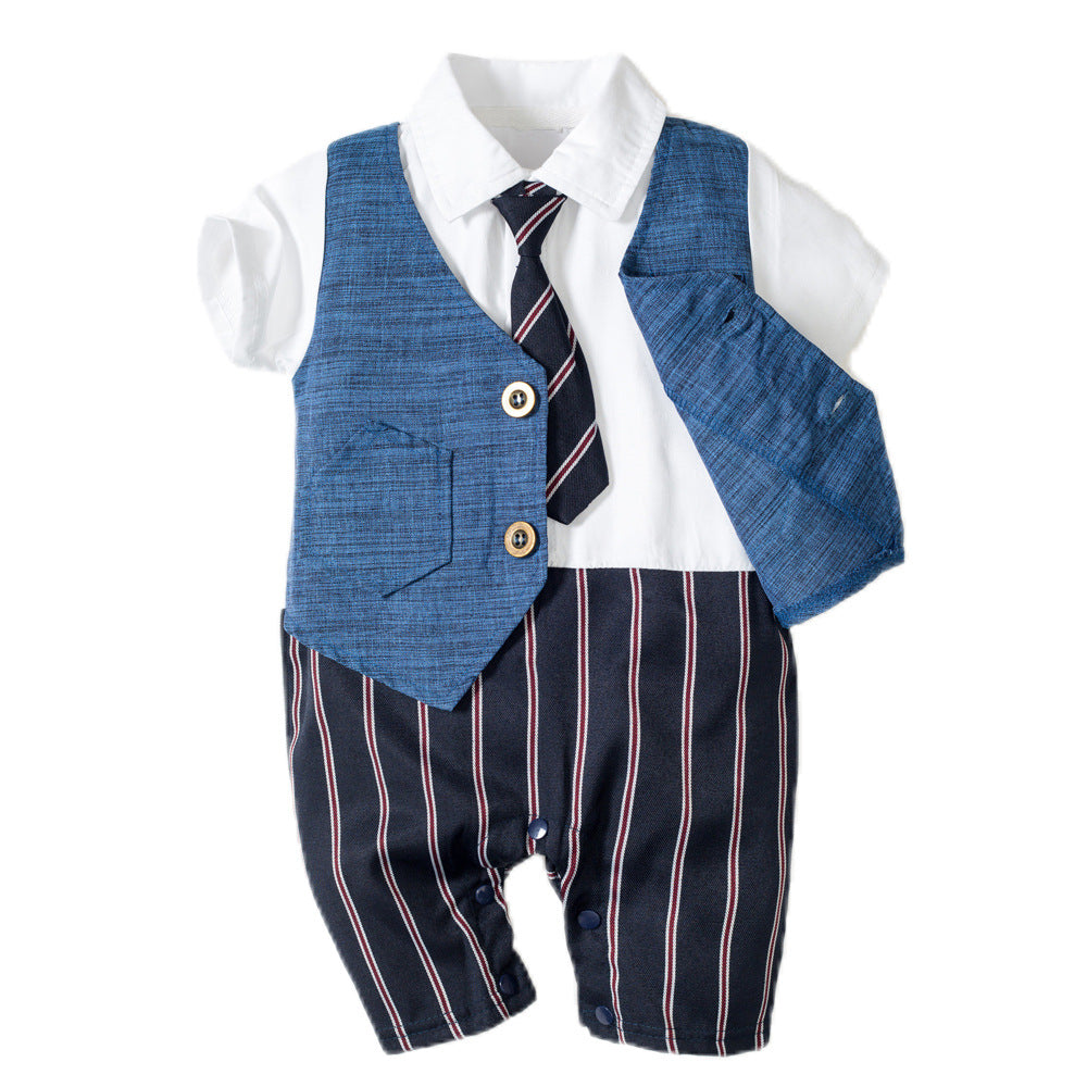Body enterizo doble color a rayas, con falso chaleco y corbata