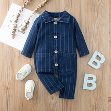 Carregar imagem no visualizador da galeria, Camisa body mangas largas a rayas azul con botones
