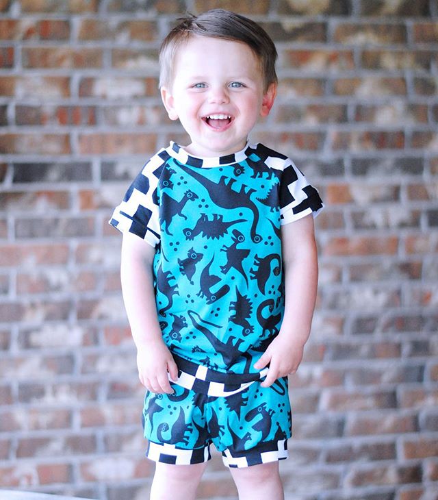 Conjunto remera con short de dinosaurio animal celeste
