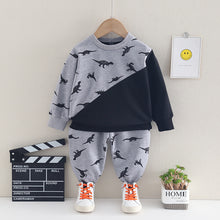 Cargar imagen en el visor de la galería, Buzo doble color y pantalón con estampas de dino
