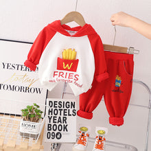 Cargar imagen en el visor de la galería, Buzo doble color con capucha de papas fritas y pantalón estilo moletón
