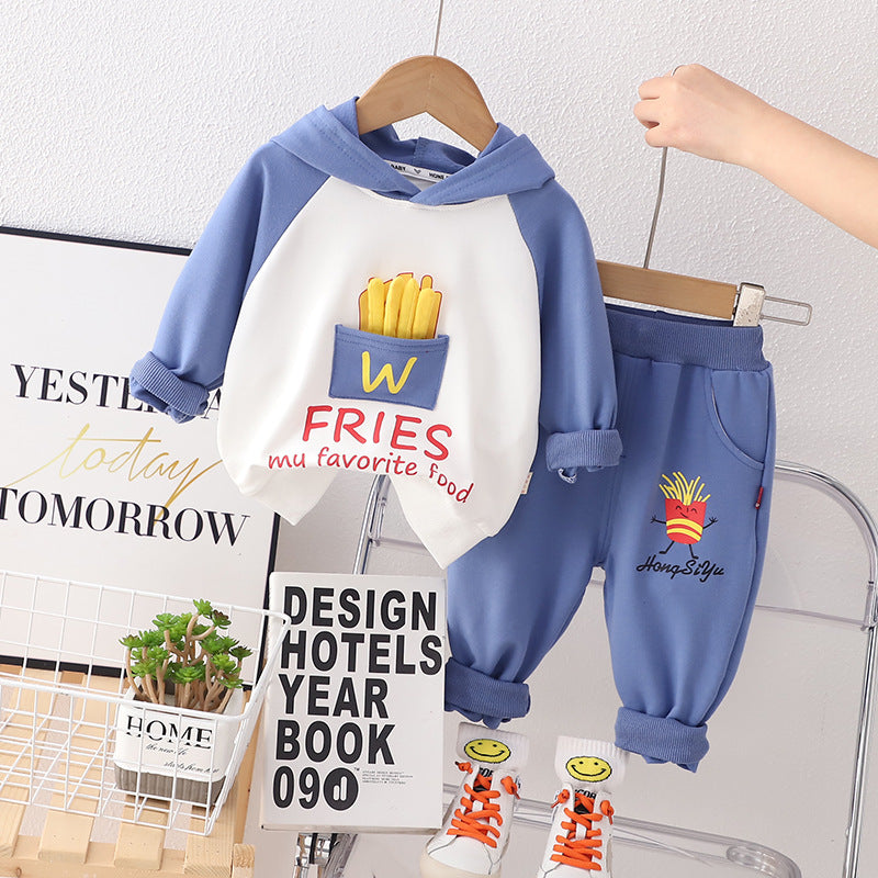 Buzo doble color con capucha de papas fritas y pantalón estilo moletón