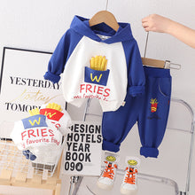 Cargar imagen en el visor de la galería, Buzo doble color con capucha de papas fritas y pantalón estilo moletón

