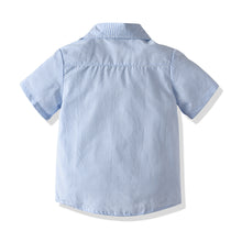 Cargar imagen en el visor de la galería, Camisa celeste a rayas y moño
