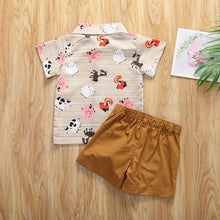 Cargar imagen en el visor de la galería, Camisa estampa de granja con short marrón
