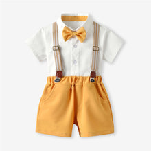 Cargar imagen en el visor de la galería, Camisa blanca, short mostaza con tirantes y moño
