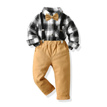 Carregar imagem no visualizador da galeria, Camisa negro cuadrille con moño y pantalón liso con tirante
