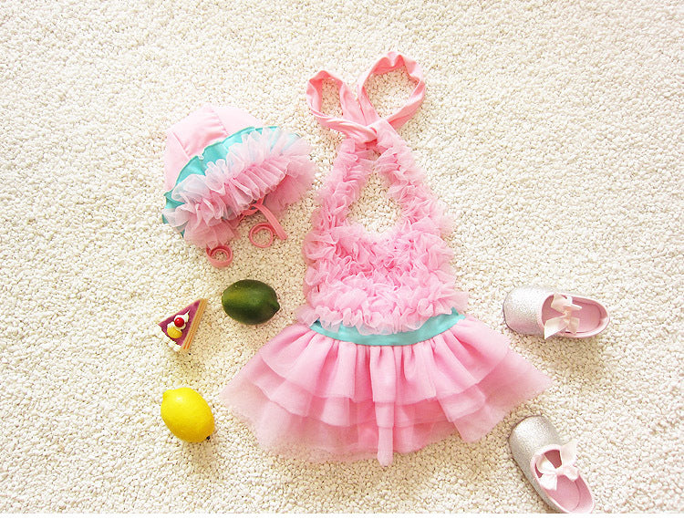 Traje de baño con tutu rosa verde agua