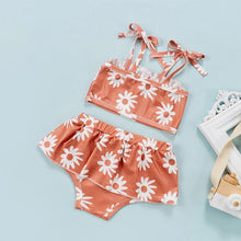 Carregar imagem no visualizador da galeria, Traje de baño bikini naranja con estampa de margaritas
