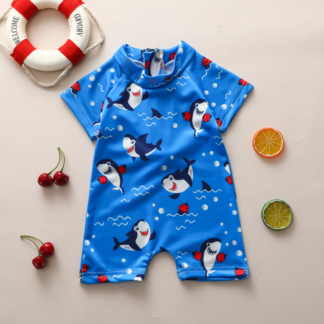 Traje de baño body mameluco azul de tiburones