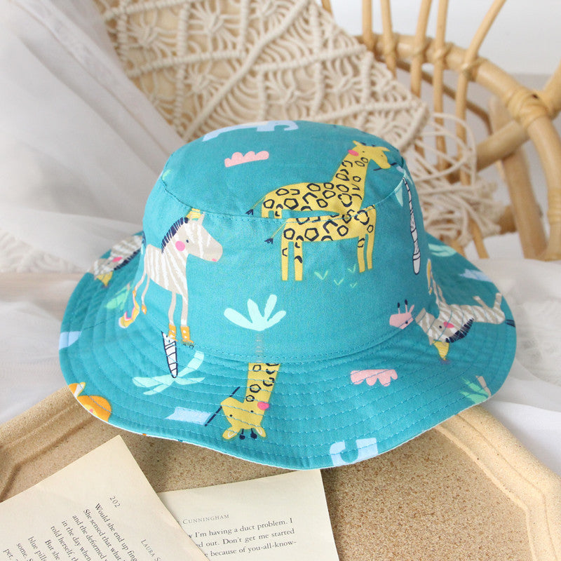 Sombrero de playa turquesa con estampa de safari