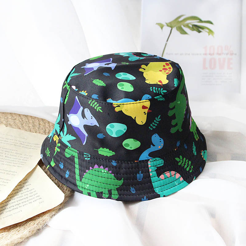 Sombrero de playa negro con estampa de dino